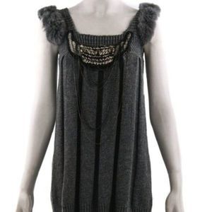 P. LUCA Grey Knit Mini Dress With Faux Fur Trim Size Medium